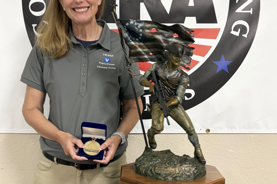 A Team Vihtavuori shooter competing in prone position during the NRA National High Power Championships, representing Kim Rowe’s 2026 Mid‑Range and Long Range victories.